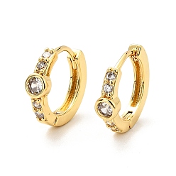 Настоящее золото 18K Серьги-кольца из прозрачного кубического циркония, украшения из латуни для женщин, без кадмия, без никеля и без свинца, реальный 18 k позолоченный, 13x14.5x4 мм, штифты : 0.8 мм