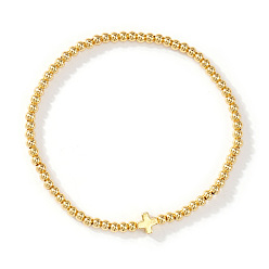 Doré  Bracelets extensibles minimalistes en perles de laiton pour femmes, rond et croix, or, 6.89 pouce (17.5 cm)