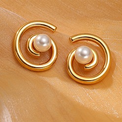 Ring 304 серьги-гвоздики из нержавеющей стали с жемчугом и АБС-пластиком, белые, кольцо, 30x26 мм