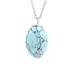 Synthetic Turquoise Synthetic Turquoise Oval Pendant Necklace with Platinum Alloy Chains, 20.87 inch(53cm)
