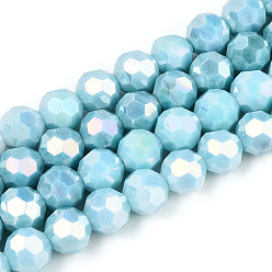 Небесно-голубой Антикоррозийные гальванические стеклянные бусины, имитация драгоценных камней, круглые, с покрытием AB цвета, граненый(32 граненый), голубой, 7.8~8.2x7.8 мм, отверстие : 1 мм, около 52~54 шт / нитка, 15.55~16.14'' (39.5~41 см)