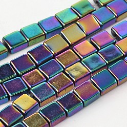 Rainbow Plated Electroplate Non-magnetic Synthetic Hematite Square Bead Strands, Multi-color Plated, 4x4x2mm, Hole: 1mm, about 100pcs/strand, 15.74 inch