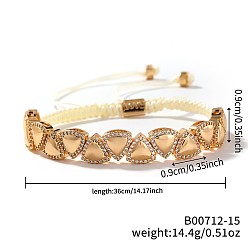 Треугольник Элегантные плетеные браслеты из латунных бусин в стиле бохо с микропаве из прозрачных кубических цирконий для женщин, треугольные, 14-1/8 дюйм (36 см)