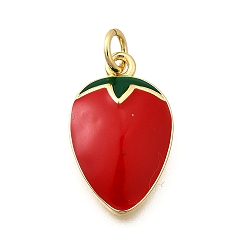 Клубника Латунь эмаль подвески, без кадмия и без свинца, с прыжковых колец, реальный 18 k позолоченный, клубника, 19x11.5x3 мм, отверстие : 3.5 мм