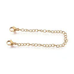 Настоящее золото 18K Вакуумное покрытие pvd 304 удлинитель цепи из нержавеющей стали, с обочины цепей и когтя омара застежками, реальный 18 k позолоченный, 130x6.5 мм, Кольцо: 4x3x0.6 mm, застежка : 10.5x6.5x3.5 mm