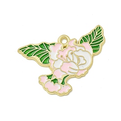Цветок Подвески из эмали и сплава, золотые, голубь мира амулет, цветок, 22x30x1.5 мм, отверстие : 1.8 мм
