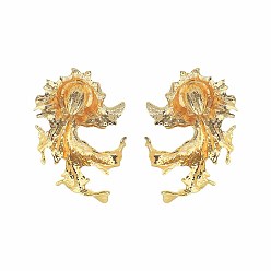 Golden Alloy Stud Earrings for Women, Flower, Golden, 64x41mm