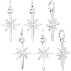 925 Sterling Silver Plated 6Pcs Brass Pendants, with Jump Rings, North Star, 925 Sterling Silver Plated, 16.5x9x2.5mm, Hole: 3.4mm