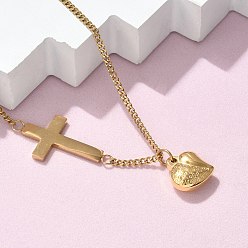 Золотой 304 ожерелья из витой цепи с подвеской в виде креста и сердца из нержавеющей стали, ионное покрытие (ip), золотые, 17.56 дюйм (44.6 см)