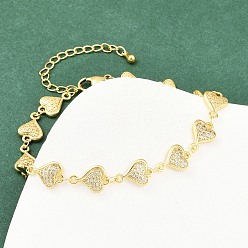 Сердце Латунные браслеты-цепочки с микропаве из прозрачных кубических цирконий для женщин, стойки покрытие, долговечный, без свинца и без кадмия, реальный 18 k позолоченный, сердце, 7-5/8 дюйм (19.5 см)