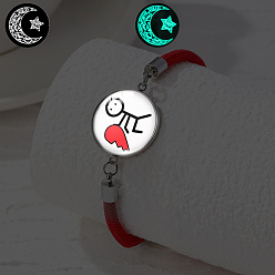 Human Плоские круглые звенья из светящегося сплава стекла, браслеты из нейлонового шнура для пары друзей, платина, человек, 6-1/2 дюйм (16.5 см)