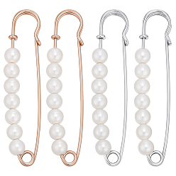 Платиновый & Золотой 16шт 2 цвета железные булавки для килта, Зажимы для свитеров и шалей, удлинители для брюк, украшения для одежды и платьев., с имитацией жемчуга, платиной и золотом, 75x18x8 мм, 8 шт / цвет