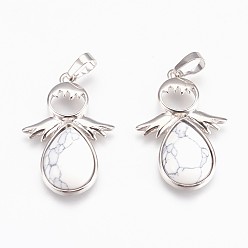 Говлит Природные подвески Говлит, с латунной фурнитурой , ангел, платина, 37x24.5x8 мм, отверстие : 8x5 мм