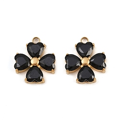 Черный 304 микро нержавеющей стали прокладывать Цирконом подвески, клевер амулеты, реальный 18 k позолоченный, ионное покрытие (ip), чёрные, 14x12x3.5 мм, отверстие : 1.6 мм