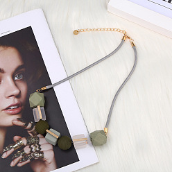 Светло-зеленый Коричневый Ожерелья из кубических, круглых и многоугольных бусин из сплава, дерева и смолы для женщин, золотые, оливковый, 15.75 дюйм (40 см)