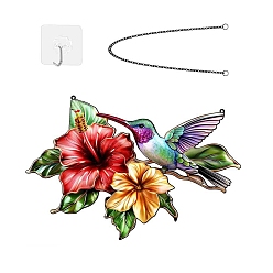 Разноцветный Колибри цветок железный настенный декор, для сада, крыльца, патио, балкона, украшения, с цепью и крючком, красочный, 201x305 мм