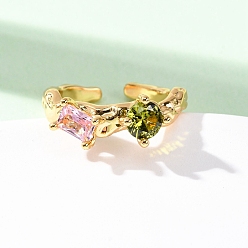 Настоящее золото 18K Манжеты из латуни с микро паве кубический цирконий для женщин, без никеля , реальный 18 k позолоченный, 8 мм