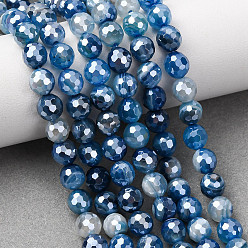 Синий Натуральные полосатые агатовые бусы, круглые, граненые, гальваническое покрытие, синие, 6 мм, отверстие : 1 мм, около 63 шт / нитка, 15.04'' (38.2 см)