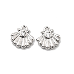 Платинированный Латунные микро проложить кубического циркония подвески, подвески в форме ракушек, Реальная платина, 9x9x2 мм, отверстие : 1 мм