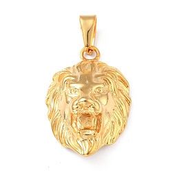 Золотой Вакуумное покрытие pvd 304 подвески из нержавеющей стали, голова льва, золотые, 36~38.5x23~24x13~14 мм отверстие: 9.5x5 мм