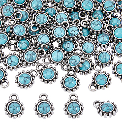 Античное Серебро 50шт. окрашенные синтетические бирюзовые подвески в виде солнца, с настройки сплава, античное серебро, 10x7 мм