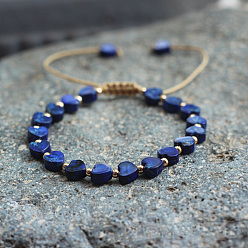 Средно-синий Женские плетеные браслеты из бусин в форме сердца из натуральной имперской яшмы, окрашенной в богемском стиле, с латунными бусинами и вощеным шнуром, светло-синий, 5.91~9.84 дюйм (15~25 см)