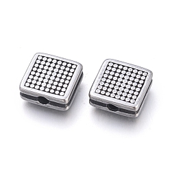 Antique Silver 304 Stainless Steel Beads, Square, Antique Silver, 9x9x3.5mm, Hole: 1.8mm