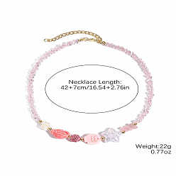 Pink Ожерелья из бисера в форме морских рыбок, морских звезд и фарфора из пластика и стекла, золотые, розовые, 16.54 дюйм (42 см)