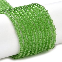 Весенне-зеленый Прозрачные стеклянные бусины, граненые круглые, весенний зеленый, 2.3x2 мм, отверстие : 0.8 мм, около 145~150 шт / нитка, 34~35 см