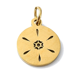 Золотой 304 прелести нержавеющей стали, с целью перехода в кольце, лазерная резка, плоский круглый с цветными чарами, золотые, 14x12x1 мм, отверстие : 3 мм