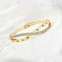 Золотой Браслеты со стразами из сплава для женщин, с узором из римских цифр, золотые, 2-1/4 дюйм (5.8 см)