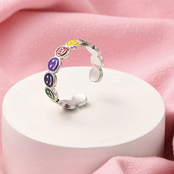 Платина Латунные открытые манжеты для женщин, улыбающееся лицо, платина, 5 мм, внутренний диаметр: 16 мм