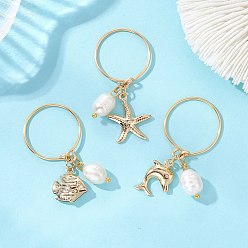 Золотой 3 шт. 3 стили 304/316 кольца из нержавеющей стали, с натуральным культивированным пресноводным жемчугом, золотые, внутренний диаметр: 18.4 мм, 1 шт / стиль