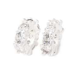 Посеребрённый Латунные микро проложить Цирконий Европейский бисером, бусины с большим отверстием, без кадмия и без свинца, стойки покрытие, долговечный, 925 серебро покрытием, 8x8.5x2.5 мм, отверстие : 4 мм