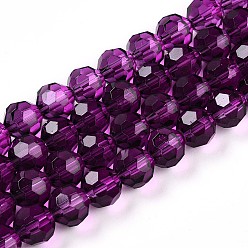 Фиолетовый Краска для выпечки, прозрачные стеклянные бусины, нити, круглые, граненый(32 граненый), фиолетовые, 10 мм, отверстие : 1.6 мм, около 65~68 шт / нитка, 24.61~25.39 дюйм (62.5~64.5 см)