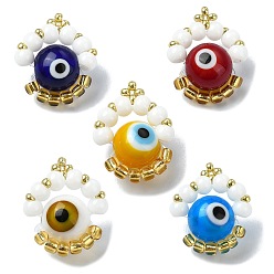 (52) Непрозрачная лаванда Подвески из семян своими руками, бусины с бисером, кольцо с дурным глазом, разноцветные, 20x17x10 мм, отверстие : 1 мм