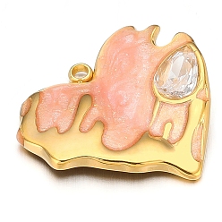 Розовый Из нержавеющей стали горный хрусталь подвески, с эмалью, золотые, шарма сердца, туманная роза, 24x20 мм, отверстие : 2.1 мм