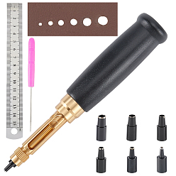 (52) Непрозрачная лаванда Пробойники для кожи с головками из латуни и стали, с прямой линейкой из нержавеющей стали и железным шилом для шитья кожи., разноцветные, 130x24.5 мм