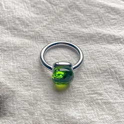 Светло-зеленый Коричневый Квадратный 304 нержавеющая сталь со стеклянными кольцами для пальцев, цвет нержавеющей стали, оливковый, 10 мм, размер США 8 (18.1 мм)