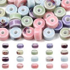 (52) Непрозрачная лаванда 35шт 7 стили фарфоровые бусины ручной работы, плоско-круглые, разноцветные, 9.5~10x6 мм, отверстие : 3 мм, 5 шт / цвет