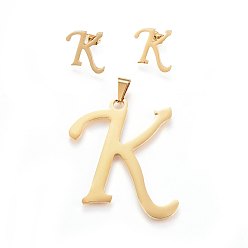 Letter K 304 стали подвески и серьги-гвоздики комплекты ювелирных изделий из нержавеющей, алфавит, letter.k, 48x41x1.7 мм, отверстия: 9x4.5 mm, 18x16x1.5 mm, штифты : 0.8 мм