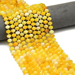 Желтый Натуральные полосатые агатовые бусы, окрашенная и подогревом, граненые, рондель, с бисером, желтые, 8.5~10x5.5~6.5 мм, отверстие : 1 мм, около 43~45 шт / нитка, 15.35'' (39 см)