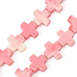 Pink Нити синтетических бусин, окрашенных в коралловый цвет, крестик, розовые, 8x8x3 мм, отверстие : 1 мм, около 42 шт / нитка, 12.99'' (33 см)