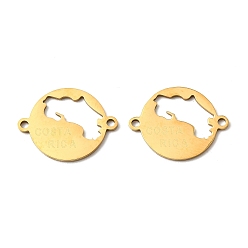 Настоящее золото 18K 201 201 Подвески-соединители из нержавеющей стали, плоский круг с лазерной резкой ссылки на карту Коста-Рики, ионное покрытие (ip), реальный 18 k позолоченный, 14x18x1 мм, отверстие : 1.4 мм