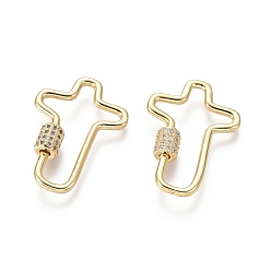 Золотой Латунные микропаве, кубический цирконий, винт, карабин, подвески с замком, для изготовления ожерелий, крестик, золотые, 30x21x2 мм