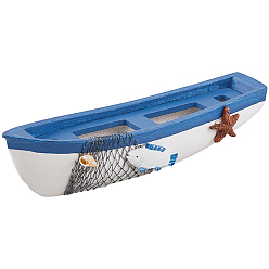 Морской Синий Миниатюрная модель парусника из дерева в средиземноморском стиле с декором, для украшения рабочего стола домашнего офиса, Marine Blue, 185x54x46 мм