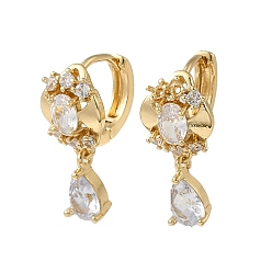 Light Gold Messing micro pave zirkonia ohrringe, mit Glas, Licht Gold, 23x10 mm