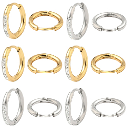 (52) Непрозрачная лаванда 20шт. 2 цвета 304 серьги-кольца из нержавеющей стали, со стразами, разноцветные, 13~14x2 мм, 10 шт / цвет