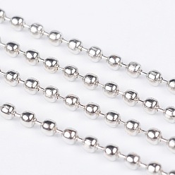 Platinum Iron Ball Chains, Soldered, Platinum, with Spool, Nickel Free, 2mm in diameter, about 328.08 Feet(100m)/roll