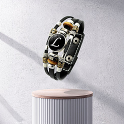 Letter L Браслеты из многорядного шнура с буквами из полиуретана, буквы, со сплавом и стеклом, Письмо L, 6-7/8 дюйм (17.5 см)